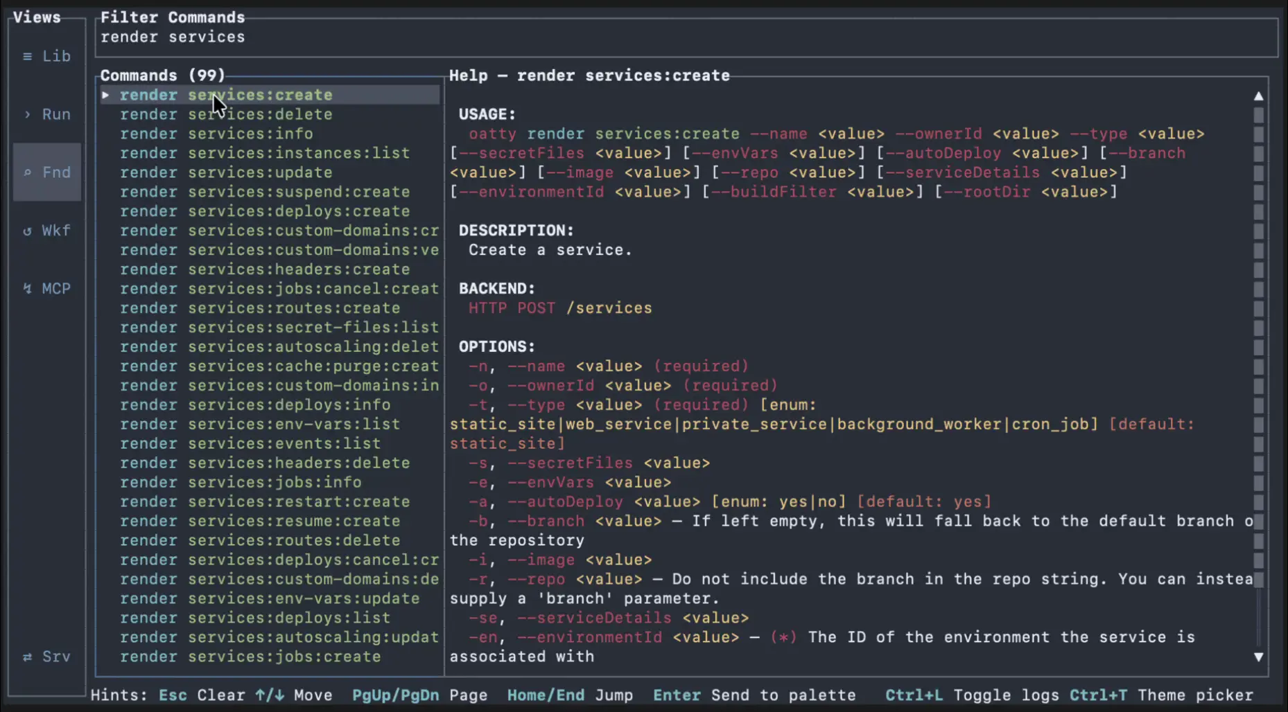 Oatty UI screencapture showing mouse interactions