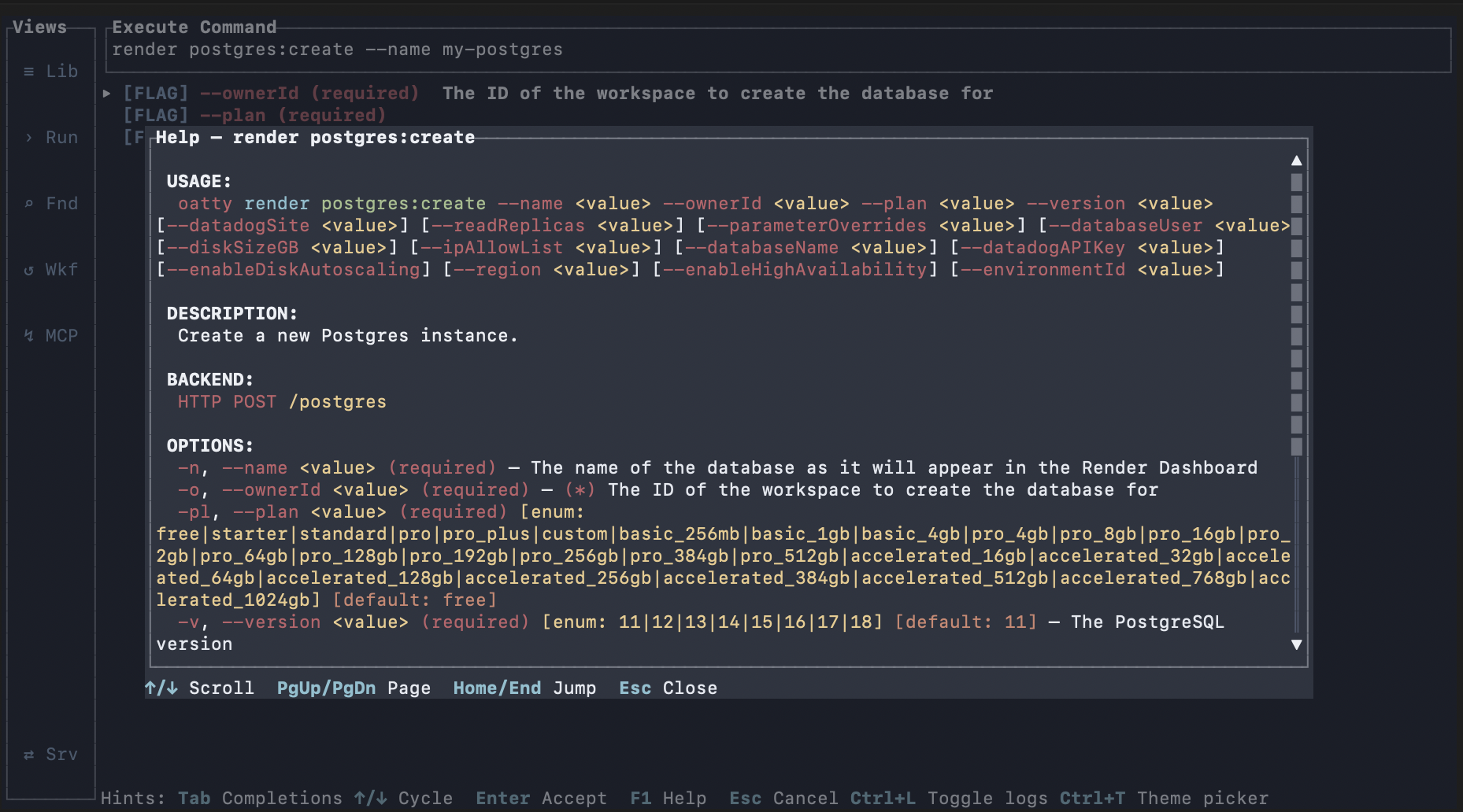 Oatty help modal screenshot