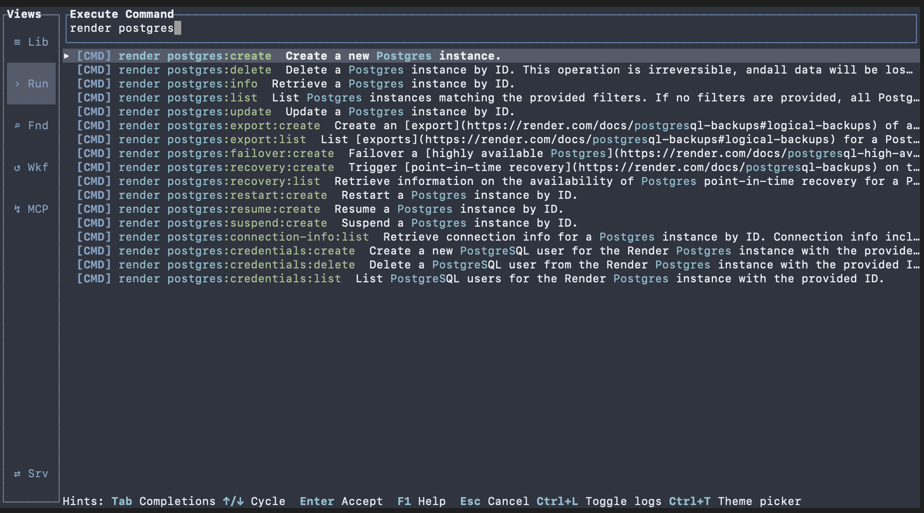Run Command view showing execution output and logs