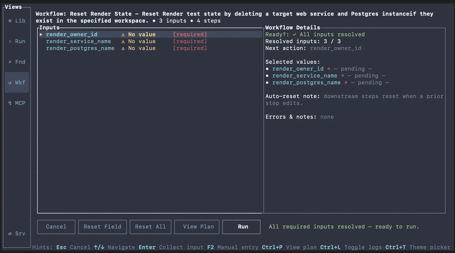 Workflow input view screenshot