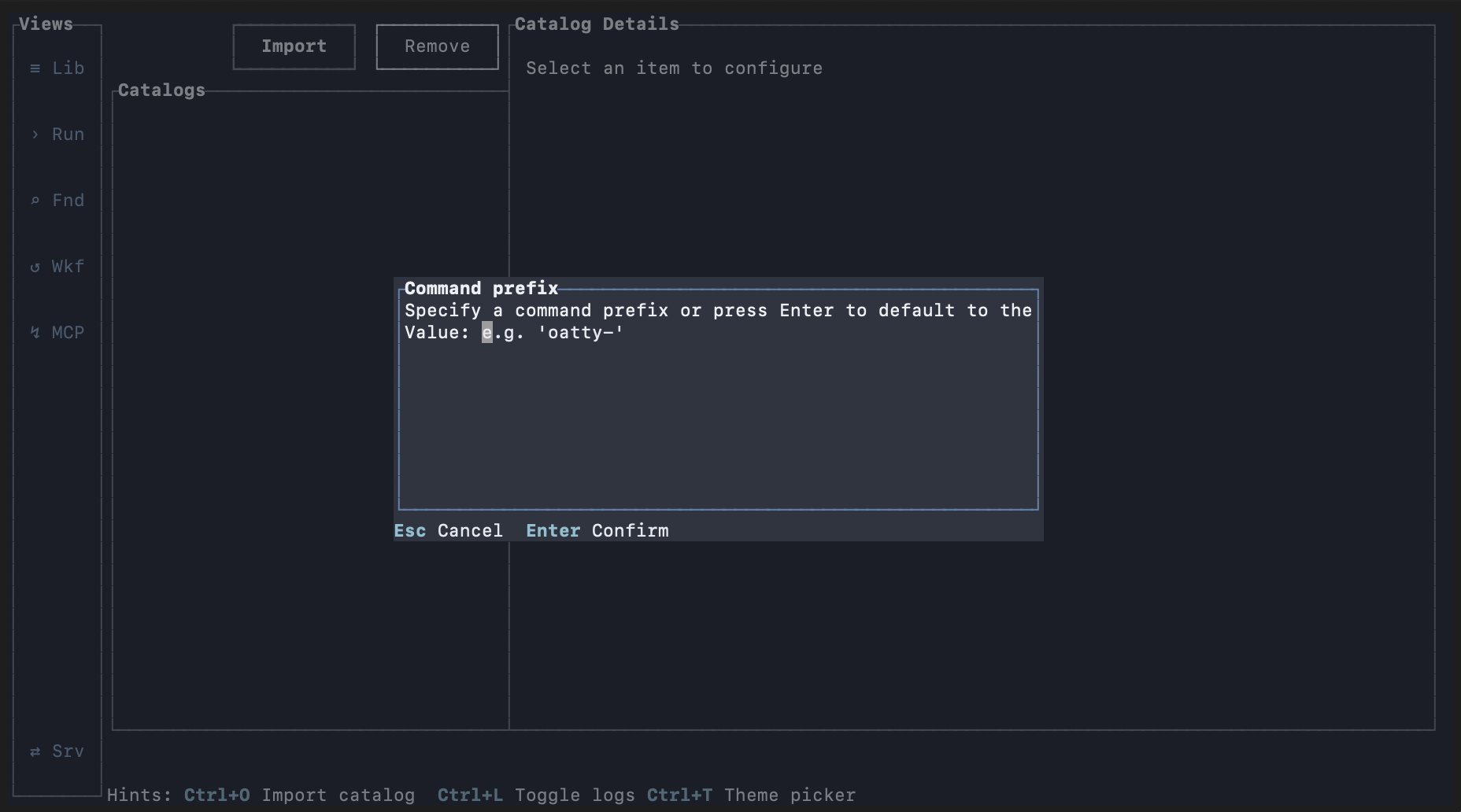 Optional custom command prefix dialog presented after importing an OpenAPI v3 schema